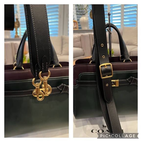 COACH $595 Tate Carryall 29 in Colorblock Amazon Green Leather Satchel Bag - Picture 13 of 17